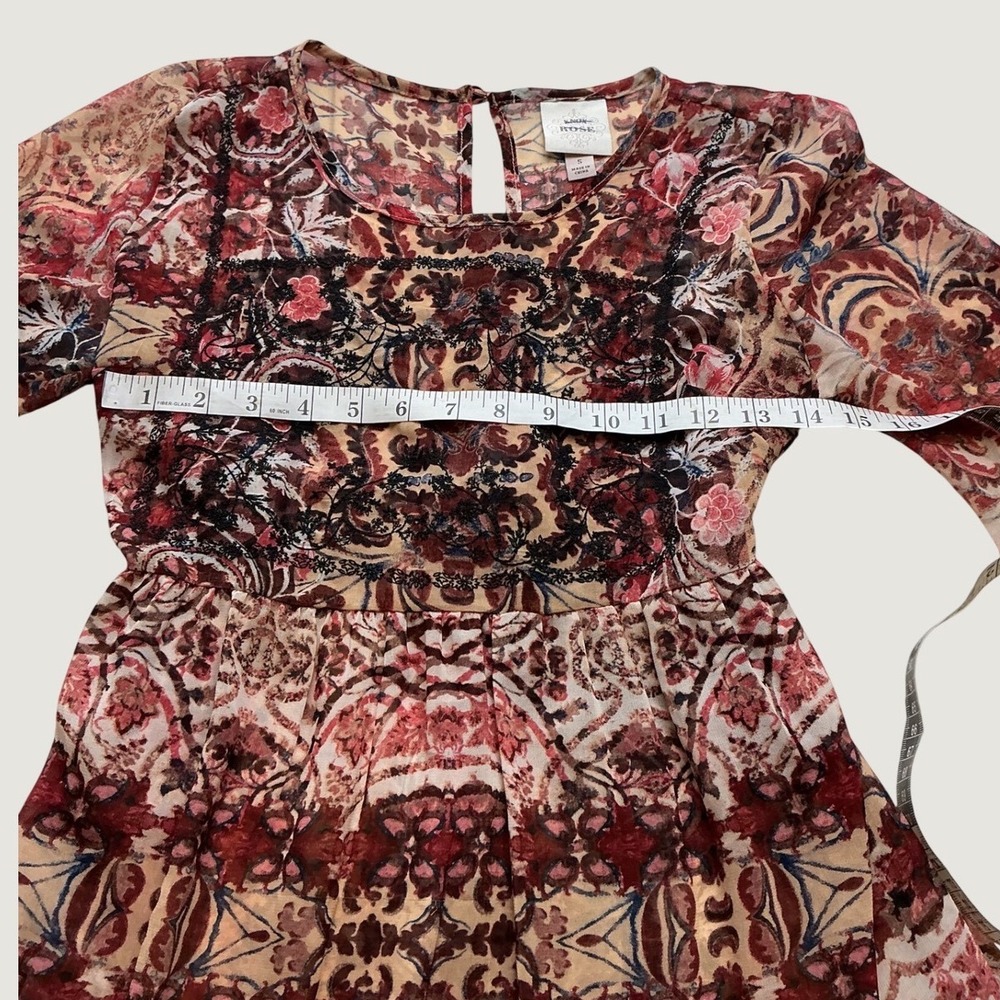 Knox Rose Womens Boho Paisley Embroidered Tiered Midi Dress Burgundy Small - Picture 2 of 7